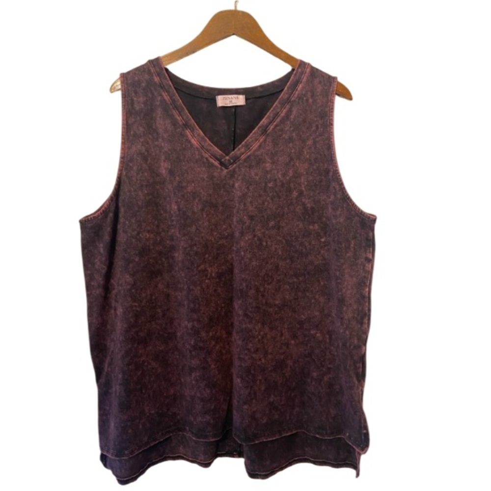 Zenana Mineral Wash V Neck Tank Top Size 3X
